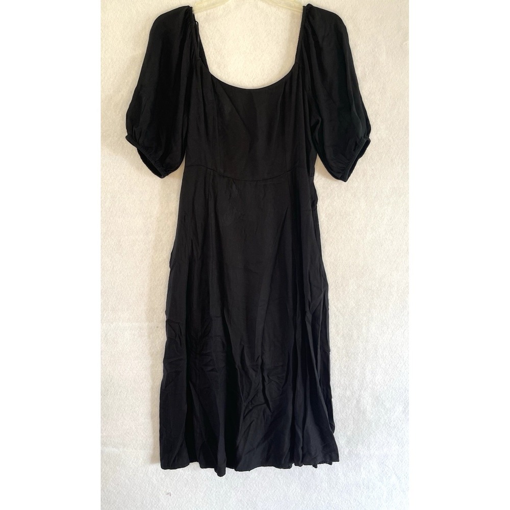 Black Babydoll Midi Dress Small Boho Goth Peasant Milkmaid Fairy Grunge